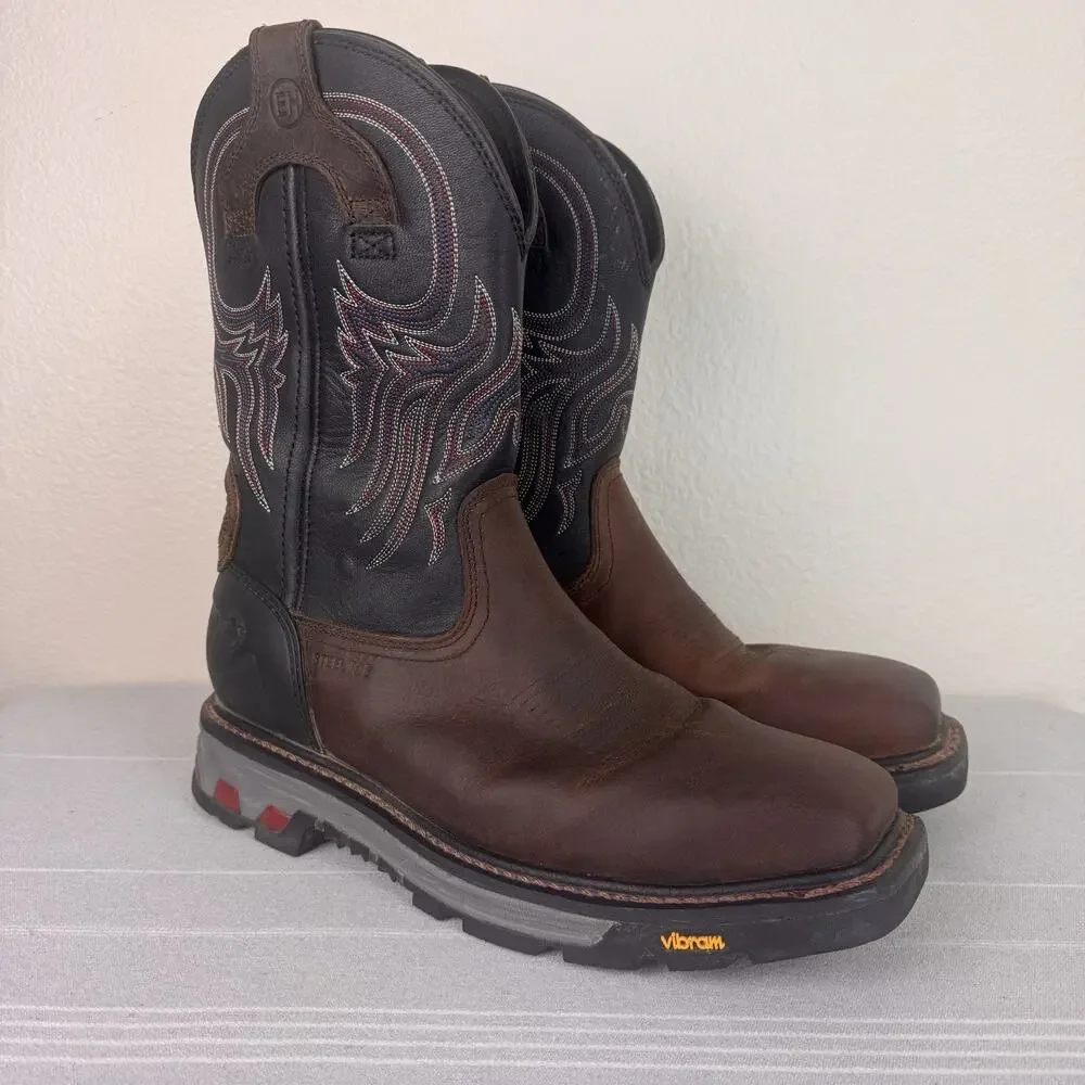 Justin Tanker Steel Toe Leather Western Work Boots Walnut Brown Black 15 EE